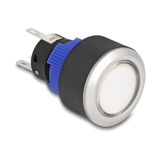DeLOCK Drucktaster zum Einbau 22 mm flach Kunststoff LED weiß 5x Lötanschluss DeLOCK Drucktaster zum Einbau 22 mm flach Kunststoff LED weiß 5x Lötanschluss