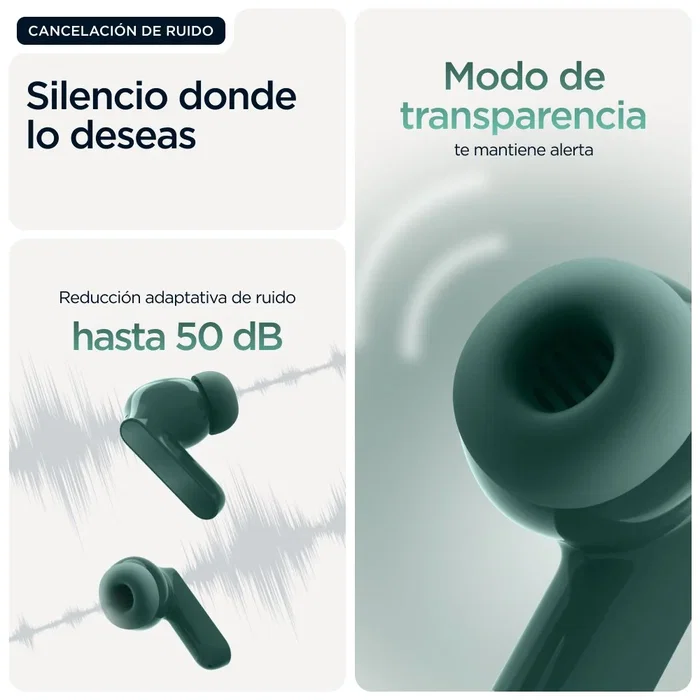 Motorola Moto Buds Bass Verde, Auriculares TWS In-ear con Cancelación de Ruido