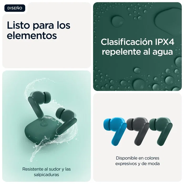 Motorola Moto Buds Bass Verde, Auriculares TWS In-ear con Cancelación de Ruido