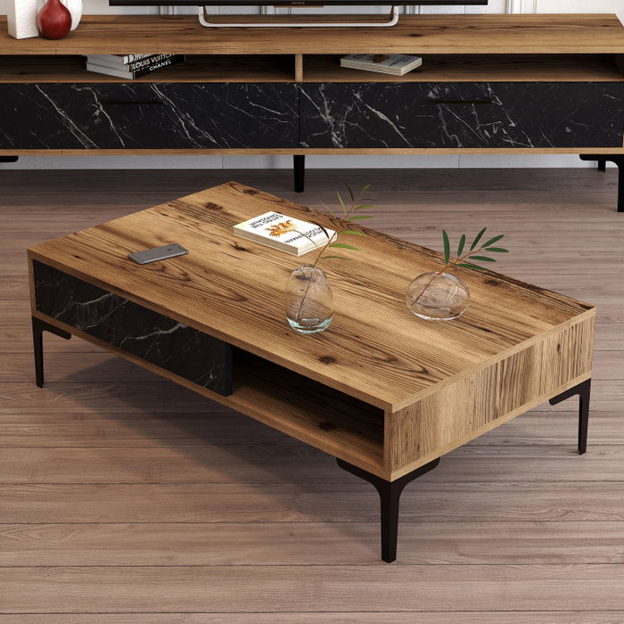 Hanah Home Mesa de Centro Istanbul Nogal y Negro Mármol