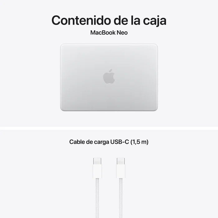 Apple MacBook Neo 13 con chip A18 Pro, 8GB RAM, 256GB SSD, Plata