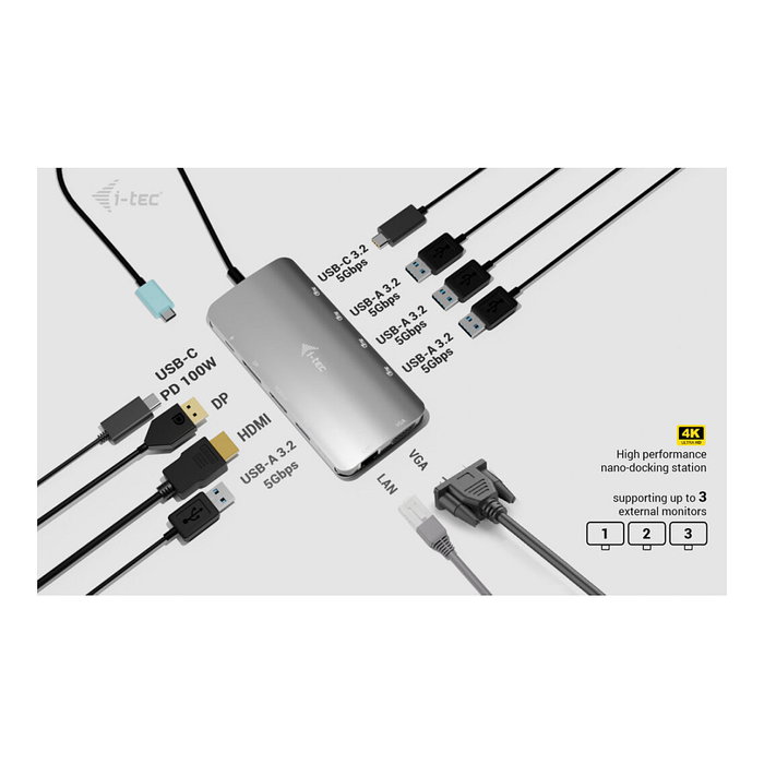 I tec Docking Station USB-C Metal Nano 3x Display Plata I tec Docking Station USB-C Metal Nano 3x Display Plata