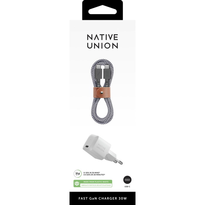 Native Union Cargador Fast GaN 30W USB-C y Cable USB-C Blanco Native Union Cargador Fast GaN 30W USB-C y Cable USB-C Blanco