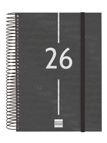Agenda Anual (2026) Finocam Espiral Year Espiral Tapa Pp Con Goma E10 155X212 D/P Negro