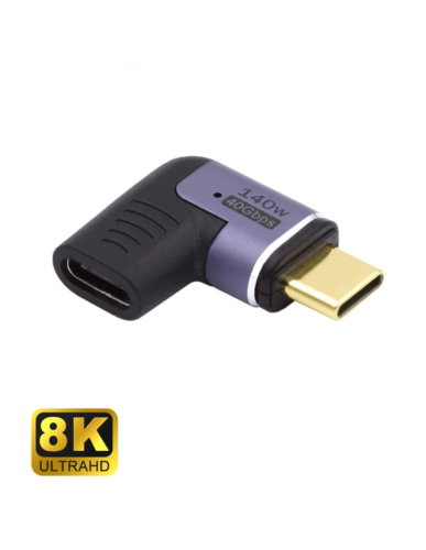 Ewent Adaptador Magnético USB-C EC1048 90°, Macho a Hembra, 140W, 8K60Hz, Púrpura