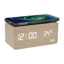 TNB JOY - Reloj despertador LED de 3 alarmas con cargador de inducción - efecto madera