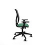 Silla de oficina Motilla con mecanismo Sincro tapizada con Tela color Verde esmeralda y malla color Gris. Equipada con lumbar 1D, Brazos 3D y Ruedas 65 mm parqué