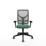 Silla de oficina Motilla con mecanismo Sincro tapizada con Tela color Verde esmeralda y malla color Gris. Equipada con lumbar 1D, Brazos 3D y Ruedas 65 mm parqué