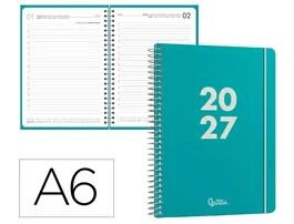 Liderpapel Agenda Oficina 2027 Espiral Basic Día Página A6 Turquesa