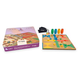 Deqube Parchís Oca Metal Box Madera D00322 - Juego de Mesa Clásicos Parchís y la Oca en Caja Metálica con Fichas de Madera FSC, Idioma Español, Portugués, English, +5 años