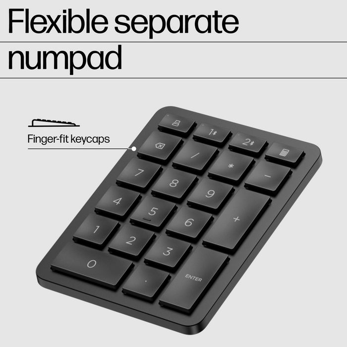 HP 965 Ergonomic Wireless Keyboard Teclado Ergonómico Inalámbrico con Teclado Numérico Desmontable, 20 Teclas Programables, Conexión Bluetooth y USB, Batería Larga Duración