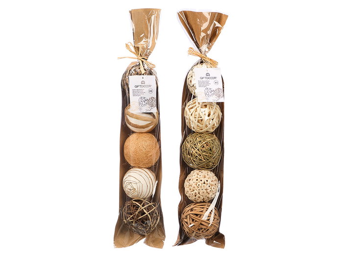 Giftdecor Bolsa 5 Bolas Col Natural Surtido, Especias, 8x49x8 cm (Set de 24)