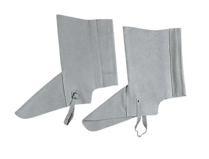 Faru Polaina para soldador de cuero al cromo, ajustable con velcro y hebilla, 40 cm, protección seguridad trabajo