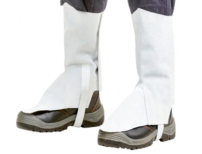 Faru Polaina para soldador de cuero al cromo, ajustable con velcro y hebilla, 40 cm, protección seguridad trabajo
