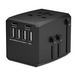 MicroConnect Cargador de Adaptador de Viaje Mundial con 4 puertos USB-A y 2 puertos USB-C