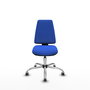 Silla de oficina Elche con mecanismo Asincro tapizada con Tela color Azul. Equipada con Base cromada, Sin brazos y Ruedas 65 mm parqué