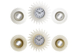 DKD Home Decor Set de 3 Relojes de Pared con Espejo en Colores Surtidos