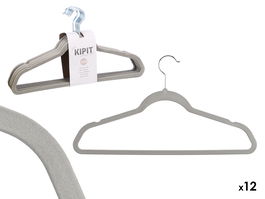 Kipit Set 12 Perchas Flocadas Gris 44x23x6cm (Set de 12)