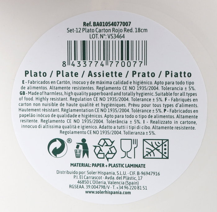 Algon Set de 12 Platos de Cartón Rojos Redondos de 18.5 cm (18 Unidades)