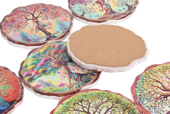 DKD Home Decor Posavasos de Dolomita Árbol Surtido de 12 Unidades