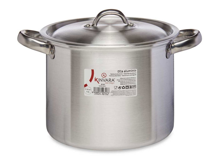 Kinvara Olla de Aluminio 20 cm 4.5 L Color Plata Apta para Gas y Horno (Set de 6)