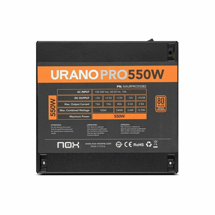 Nox Urano PRO 550W 80 PLUS Bronze Negro, Naranja RTX/SLI Ready build edition/Black, Orange