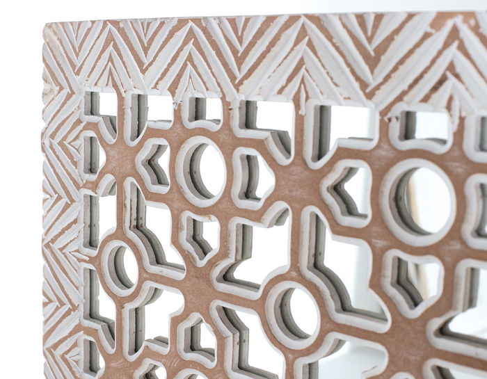 Giner Y Colomer Cabecero de Cama 120x120 cm, MDF con Espejo, Blanco Decapado, Decorativo, Panel Decorativo