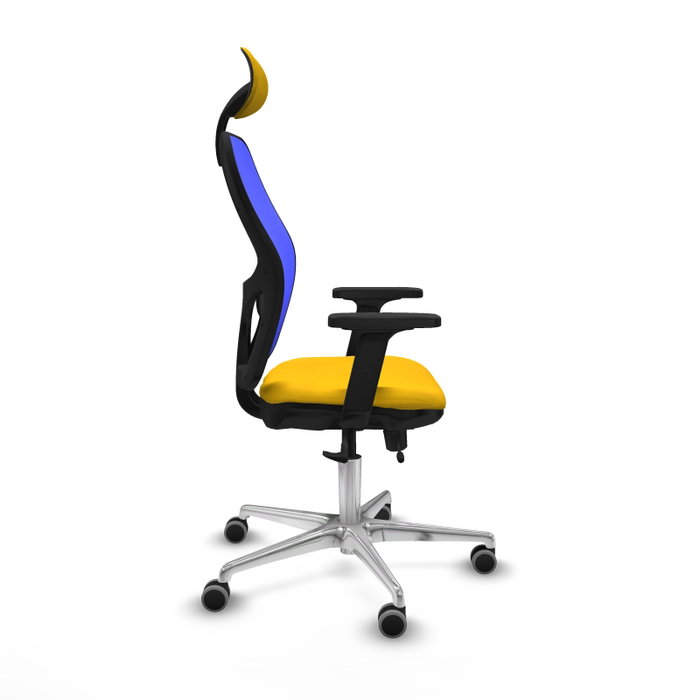 PIQUERAS Y CRESPO Silla de oficina Jorquera con mecanismo Sincro/Traslack, asiento amarillo y respaldo azul