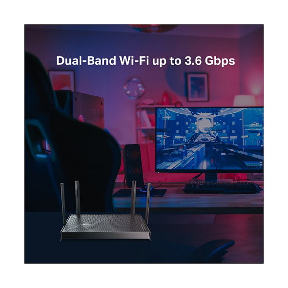 TP-Link Archer BE3600 Router Wi-Fi 7 Doble Banda 2.4 GHz / 5 GHz, 4x4 Flujos, 4 Antenas Externas, Ethernet 2.5 Gbps, Negro, Compatible con Alexa y Google Assistant