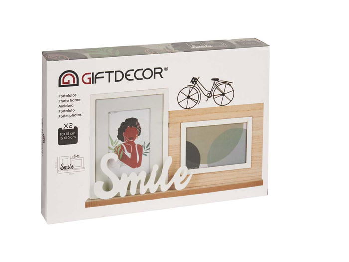 Giftdecor Portafotos Doble Smile 40x27x6 cm Marrón Negro (Set de 6)