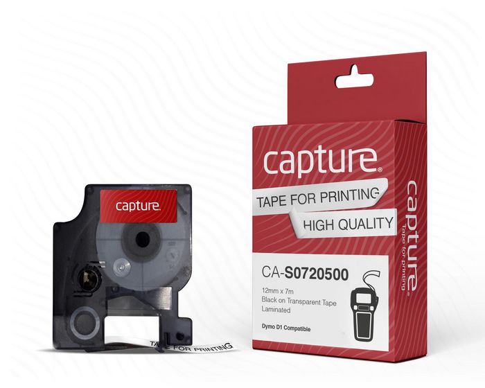 Capture Cinta de etiquetas S0720500, compatible D1, 12mm x 7m, negro sobre transparente, poliést