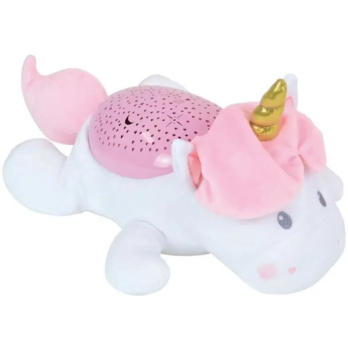 Jemini Luz de Noche Musical Peluche Unicornio Proyector de Estrellas Colores. Suave Melodía Tranquilizadora, Ayuda a Dormir. Ideal Bebés y Niños, 31 cm.