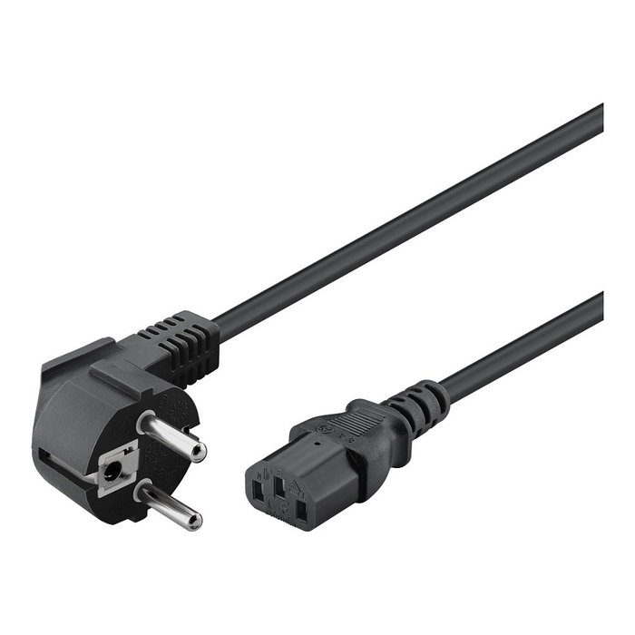 Goobay 68604 Cable de Conexión C13 a Enchufe Schuko Negro 1.5m, Angular, H05VV-F3G, 250V 10A, para Europa