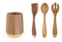 DKD Home Decor Set de 4 Botes para Utensilios de Acacia y Acero Inoxidable