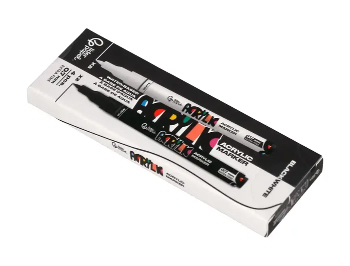 Liderpapel Rotuladores Acrylic Base Agua Todo Tipo de Superficie Punta Fina 0,7 mm Caja de 4 Perfiladores Blanco y Negro