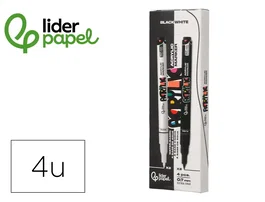 Liderpapel Rotuladores Acrylic Base Agua Todo Tipo de Superficie Punta Fina 0,7 mm Caja de 4 Perfiladores Blanco y Negro