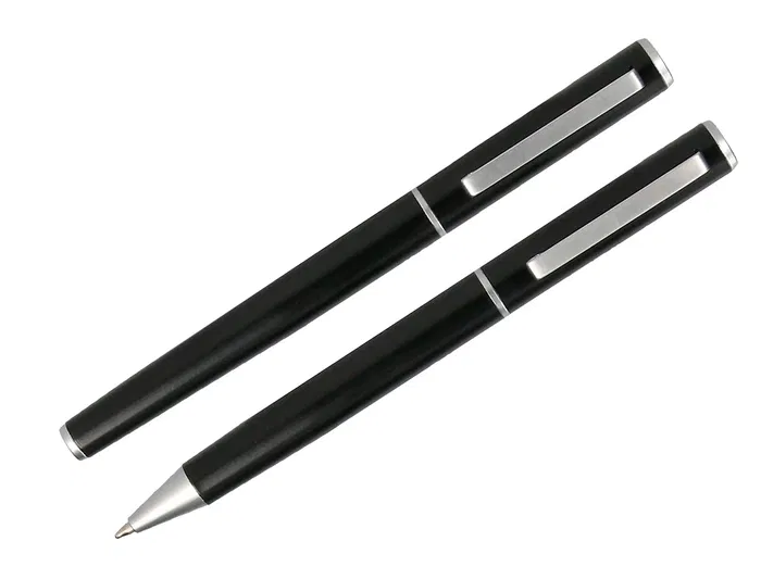 Belius Juego Bolígrafo y Roller Norwich Cuerpo Negro Mate y Detalles Cromados Satinados en Caja Regalo