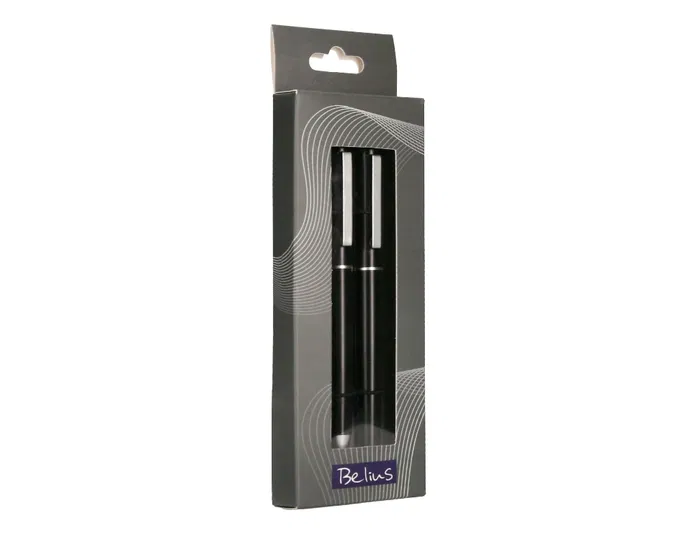 Belius Juego Bolígrafo y Roller Norwich Cuerpo Negro Mate y Detalles Cromados Satinados en Caja Regalo