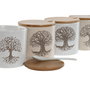 DKD Home Decor Azucareros de Gres Árbol de la Vida, Pack de 4, Beige y Blanco roto