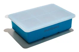 Muitomas Bandeja para cubitos de hielo de silicona con tapa, color azul y blanco, molde para 6 cubitos XL ICECUBESILBL