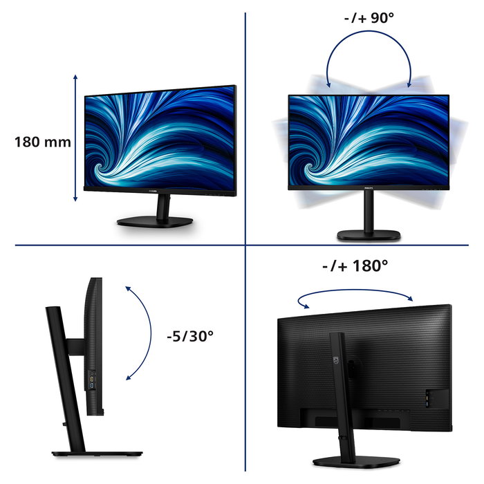 Philips 32B2U3601/00 Monitor 31.5" IPS QHD (2560x1440) 100Hz USB-C 90W Pantalla Plana para Negocios Negro