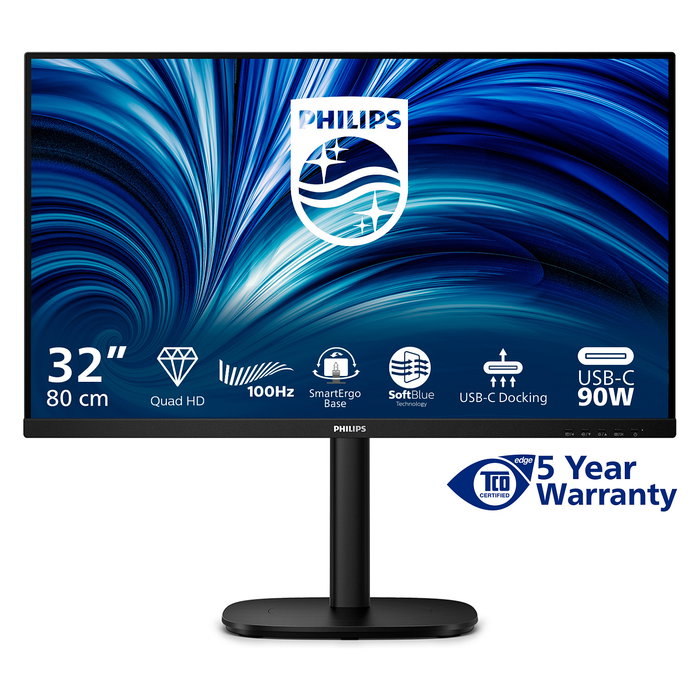 Philips 32B2U3601/00 Monitor 31.5" IPS QHD (2560x1440) 100Hz USB-C 90W Pantalla Plana para Negocios Negro