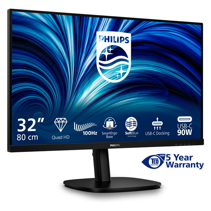 Philips 32B2U3601/00 Monitor 31.5" IPS QHD (2560x1440) 100Hz USB-C 90W Pantalla Plana para Negocios Negro