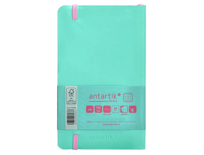 Antartik Cuaderno A6 Tapa Blanda Cuadriculado Rosa y Turquesa, 100 Hojas 80 gr FSC