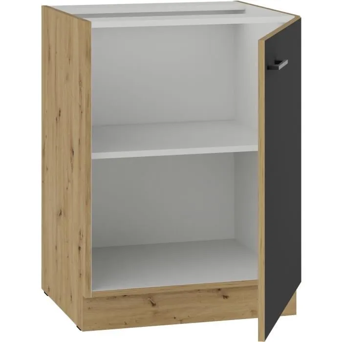 Cuisinier Mueble Bajo MODENA60D1F 60 cm 1 Puerta Batiente Roble Artesanal y Negro Mate