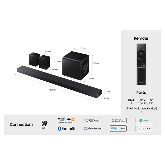 Samsung HW-QS750F Barra de Sonido Q-Series 5.1.2 Canales con Dolby Atmos y Subwoofer Inalámbrico - Titan Black