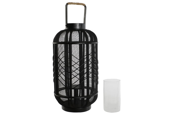 DKD Home Decor Portavelas Metal Ratan Negro DKD Home Decor Portavelas Metal Ratan Negro
