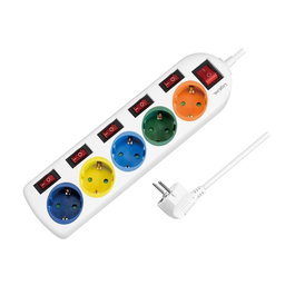 LogiLink Regleta de enchufes de 5 tomas con 5xCEE 7/3 y 6 interruptores, multicolor