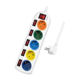 LogiLink Regleta de 5 tomas con 6 interruptores, multicolor
