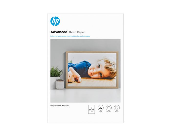 HP Papel Fotográfico Advanced con Brillo A3, 250 g/m², 20 Hojas